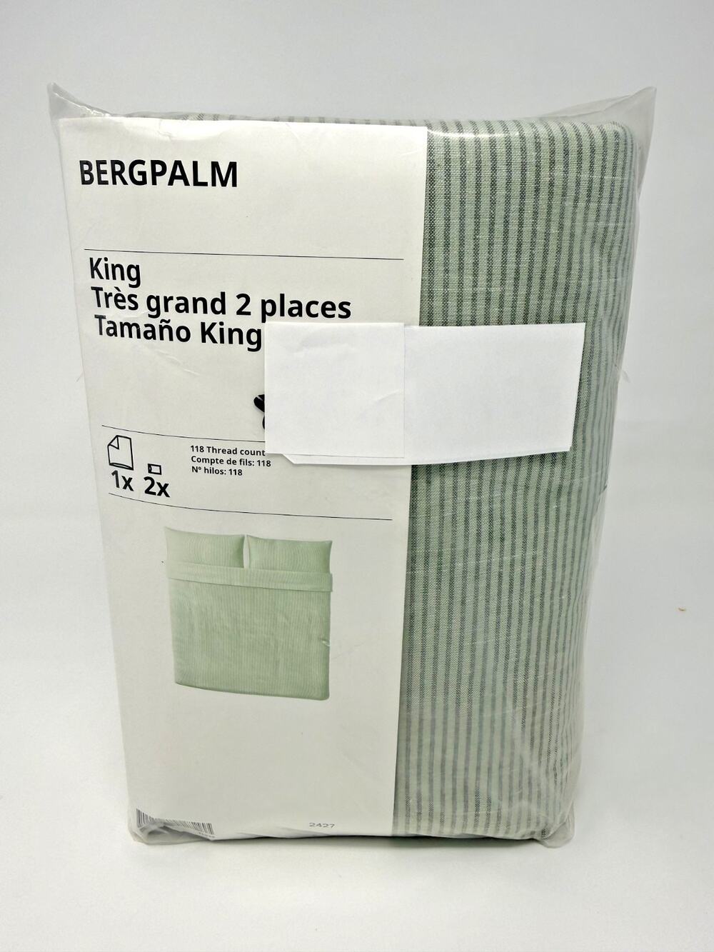 IKEA BERGPALM Green KING Duvet Cover & 2 Pillowcases Striped-NEW